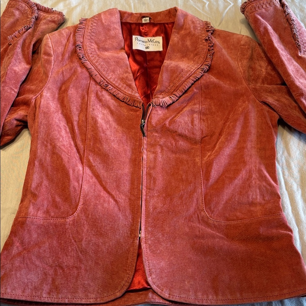 Pamela McCoy Fringed 100% leather Pink Blazer , S , $22 - Picture 1 of 6